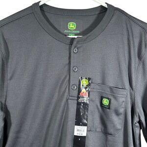 John Deere Mens Warmth Shield Thermal Henley Waffle Knit Charcoal Gray Small New